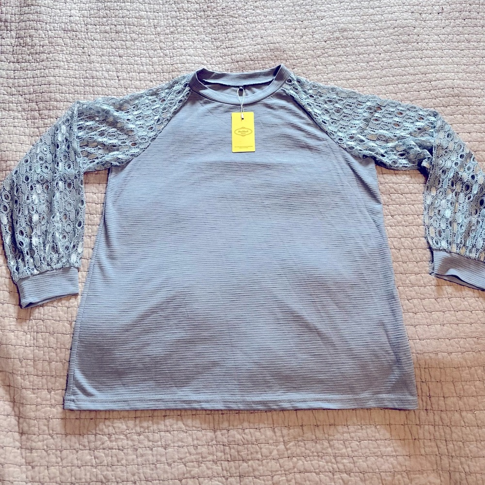 NWT - Lace long sleeve light weight shirt. Pretty blue color, size XL
